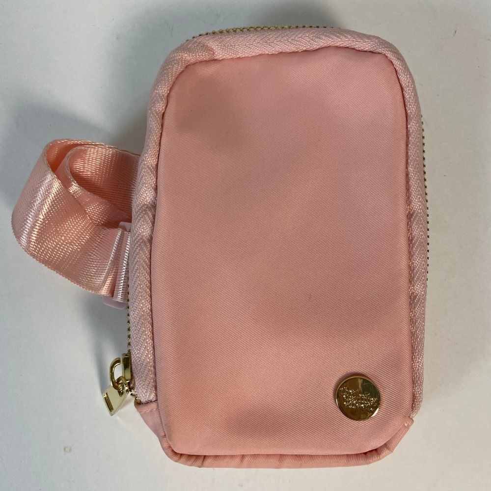 The Darling Effect Pink Nylon Small Zip Pouch w/Arm Strap Gold Hardware Mini Bag